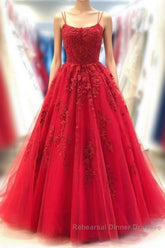 Backless Red Lace Long Semi Formal Prom Dresses, Red Lace Formal Dresses, Red Evening Dresses, Lace Ball Gown